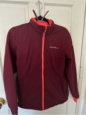 Eddie Bauer Burgundy Jacket with Coral Zip Trim Size small